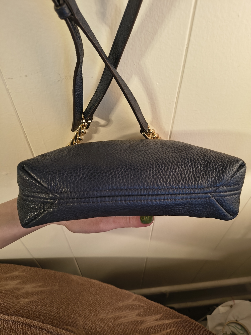 Michael Michael Kors Navy Pebbled Leather Crossbody with Tassel and Gold Chain - Picture 7 of 8